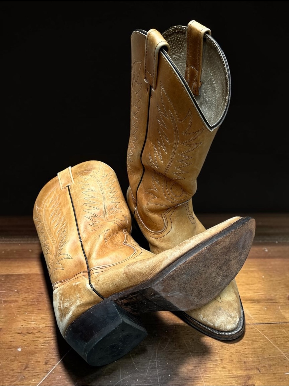 Vintage Classic Tan Western Cowboy Boots Mens 10.5